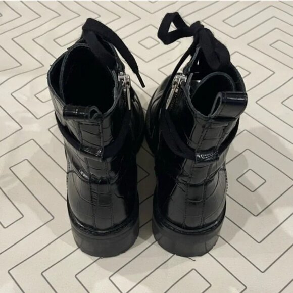 All Saints Embossed Crocodile Black Leather Combat Boots, Size 38 - Picture 10 of 10